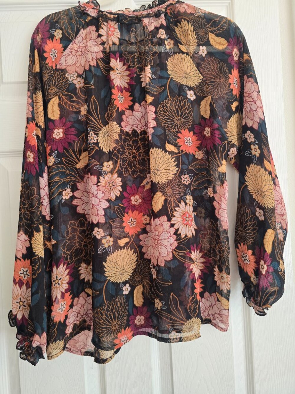 Democracy Fall Colored Sheer Blouse Size L GORGEOUS - Picture 2 of 2